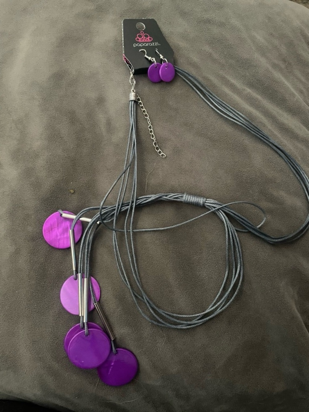 paparazzi Vibrant Purple Disc Multi-Strand Necklace with Matching Earrings